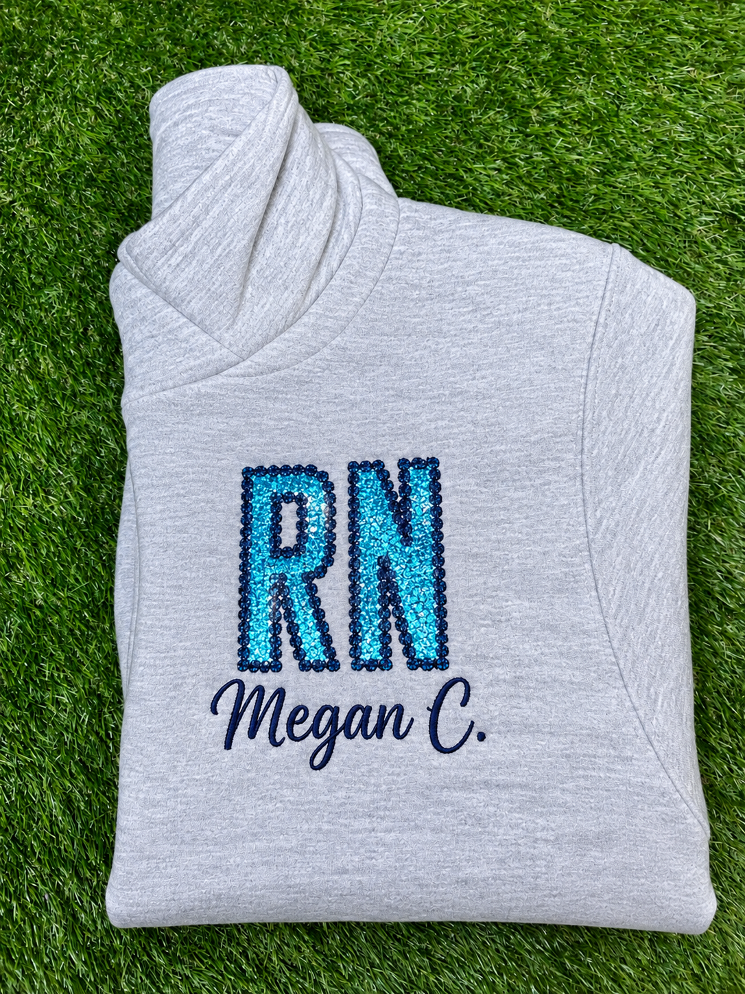 Personalized Credentials Quarter Zip | Custom Glitter & Pearl Design