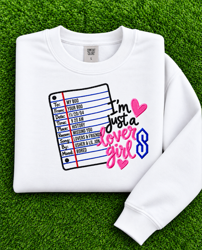 Y2K Custom Lover Girl Embroidered Crewneck