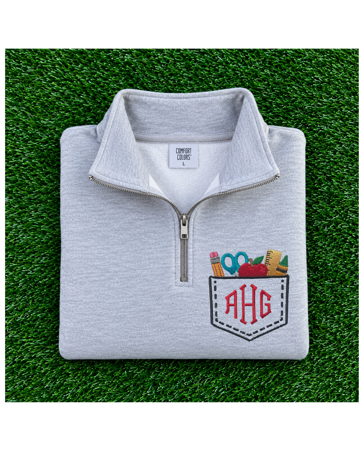 School Supply Monogram  Embroidered Quarter Zip Jacket