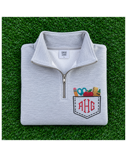 School Supply Monogram  Embroidered Quarter Zip Jacket