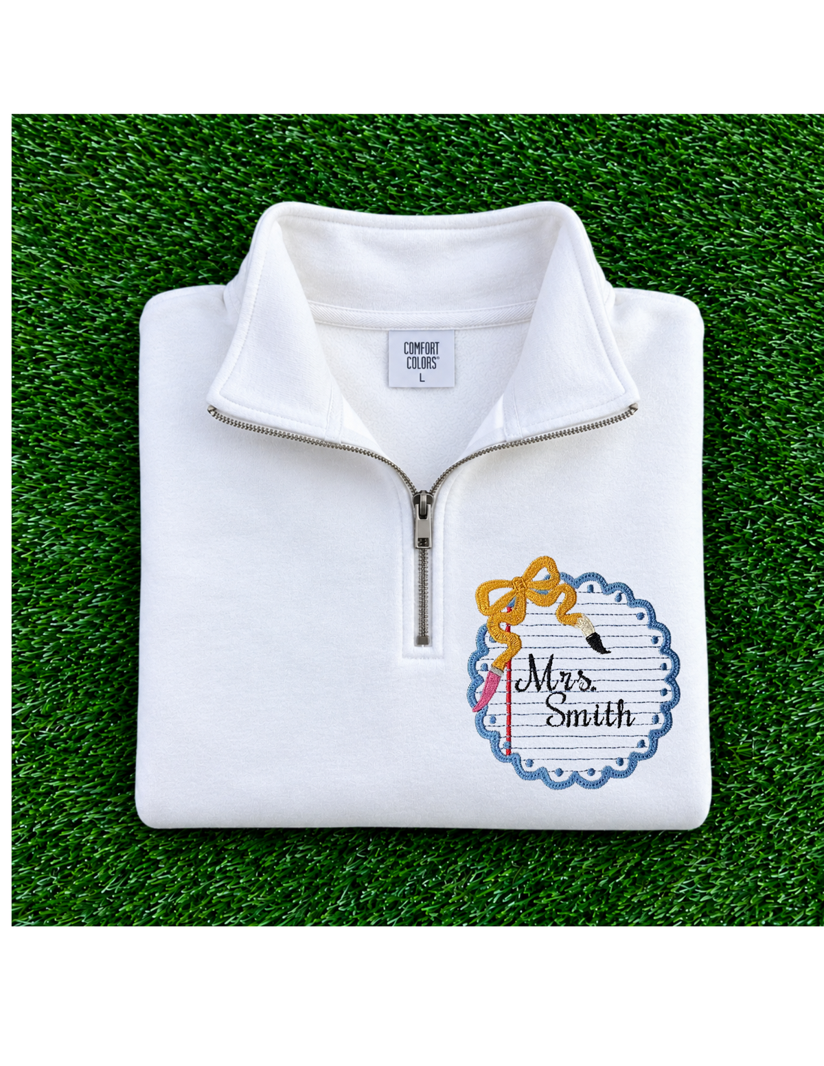 Educator Notebook Monogram Embroidered Quarter Zip Jacket