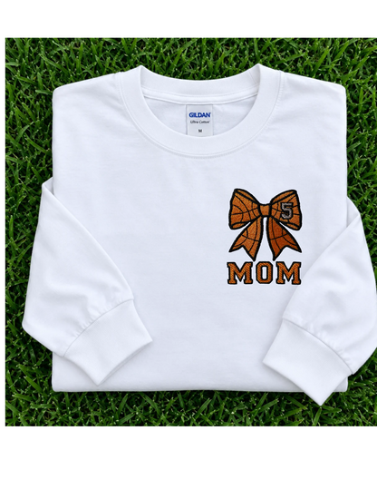 Personalized  Sports Mom Long Sleeve T-Shirt | Custom Embroidered Sports Bow